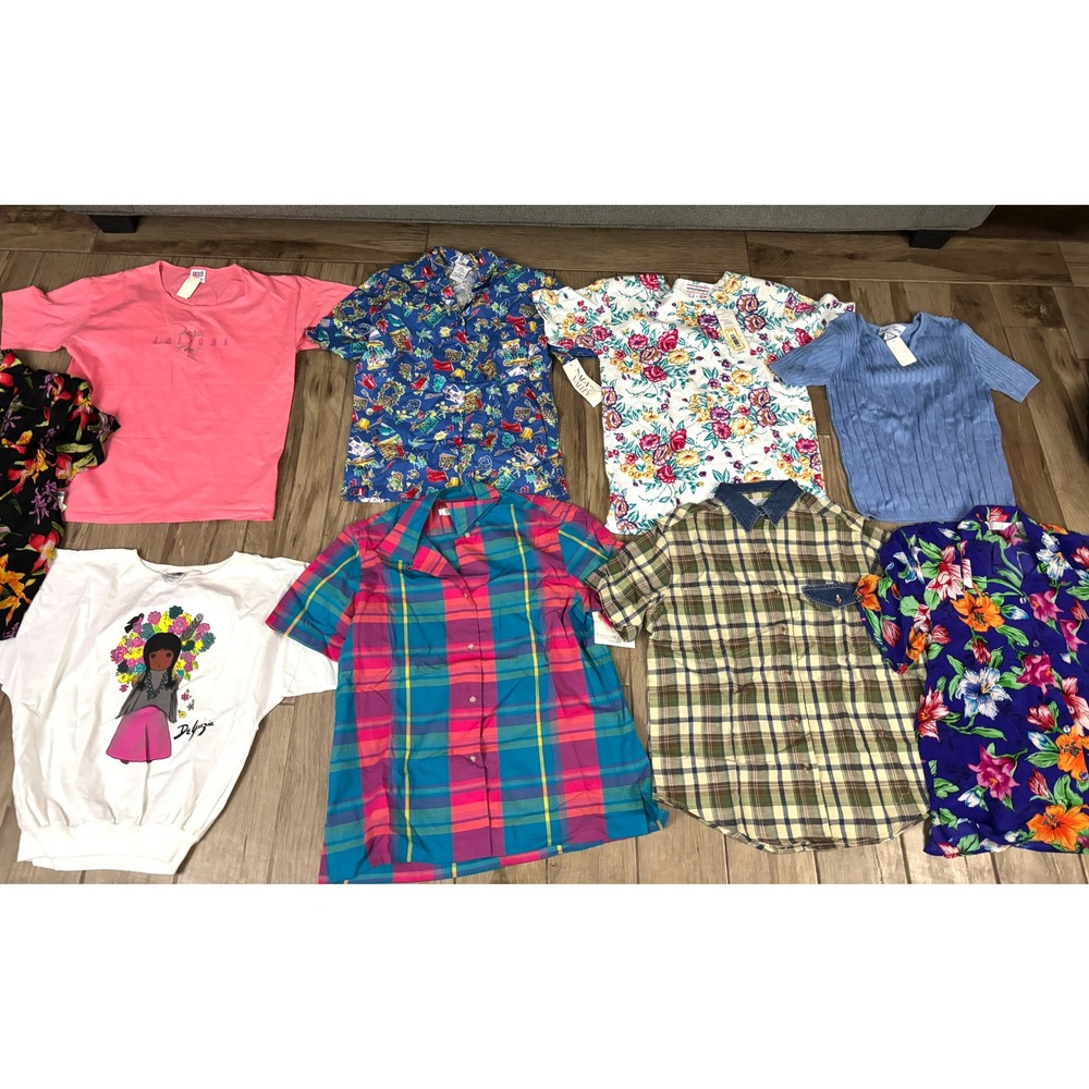 Vintage Women's Tops Lot 9 Pieces Floral Plaid Button Up Casual Mixed Brands S-M